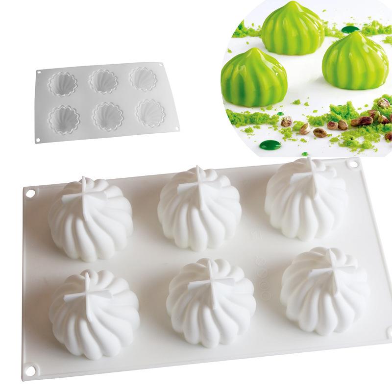 

6-Cavity Small Whirlwind & Onion Head Silicone Mold - For Steamed Buns Cookies Ice Cream Mousse Chocolate білий