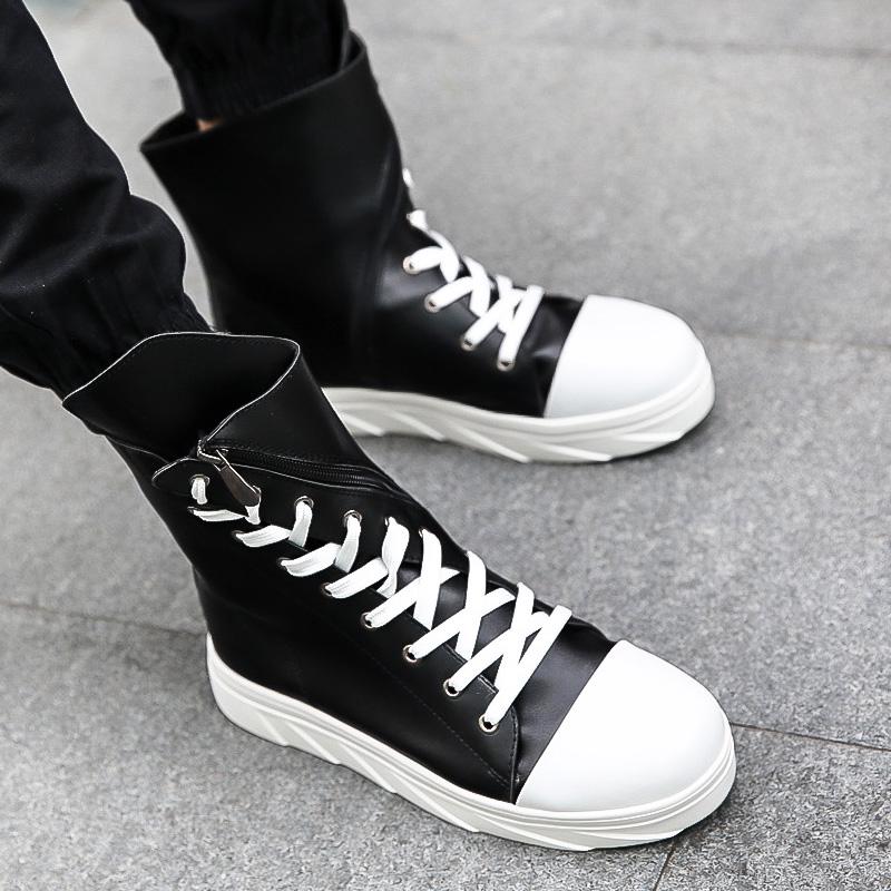 New Boots Men British Style White High Top Sneakers Shoes For Men Punk Ankle Boots Fashion  Motorcycle Boots Vulcanized Shoes