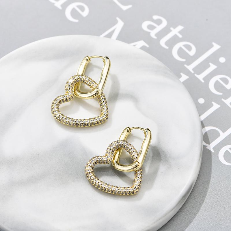 Elegant Heart Charm Hoop Earrings For Women Oval Rectangle Ear Buckle Zircon Crystal Geometric Gold Color Wedding Jewelry Gift