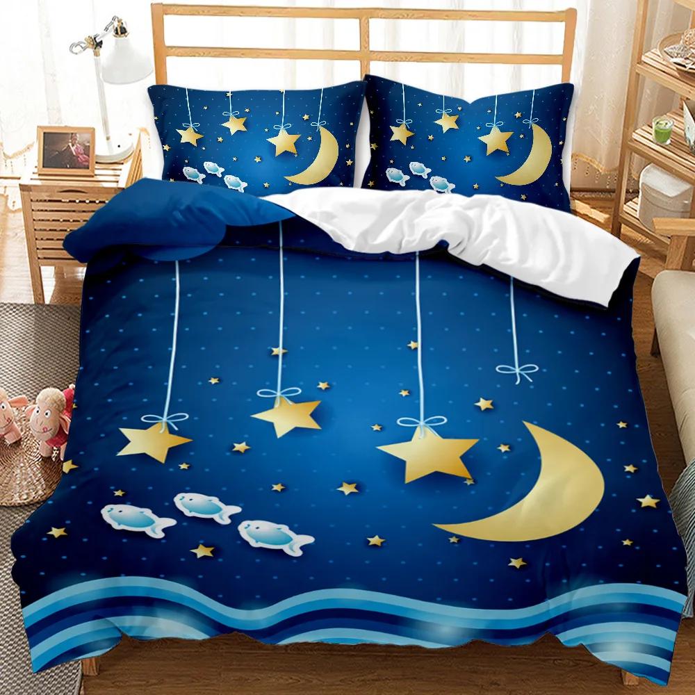 Moon Duvet Cover Cartoon Moon Stars For Toddler Boys Girls Bedding Set Bedclothes Double Queen King Size Polyester Qulit Cover