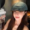 Japanese Styleretro Denim Forward Hat for Women with Large Head Circumference and Small Face Reverse Wearing Duck Tongue Beret Newsboy Hat