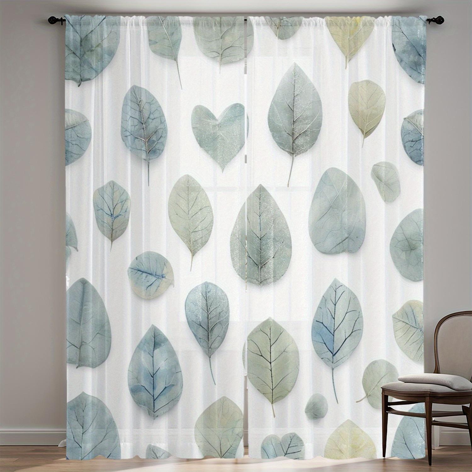 

2Pc Gorgeous Leaf Pattern Curtains, Polyester Fabric, Machine Washable, Suitable For Living Room, Bedroom 53x116cm &2pc