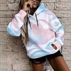 Women Plus Size White Floral Printed Long Sleeve Pullover Hoodie With Drawstring Hood And Kangaroo Pocket