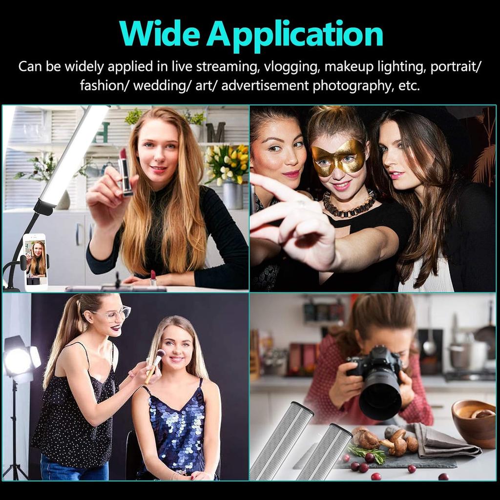 Flexible Double Arms LED Fill Light Bi-Color Dimmable Beauty LED Video Lights 3 Light Modes with Phone Holder for Live Stream