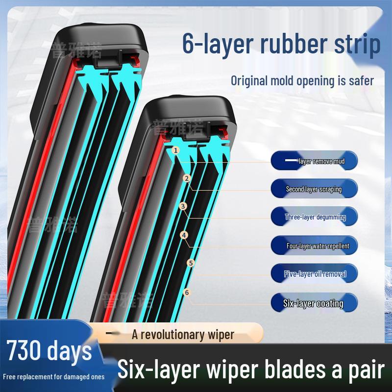 Silent Silicone Wiper Blades: Double 6-Layer Bone-Free Rubber for Front & Rear