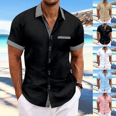 Camicie a maniche corte con bottoni stampati a righe da uomo Camicie a maniche corte alla moda casual da uomo