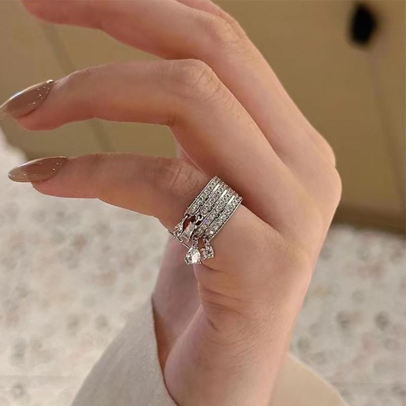 

Foxanry Silver Color Sparkling Zircon Cuff Rings For Women Girls Fashion Personality Simple Temperament Engagement Jewelry Gifts 17mm