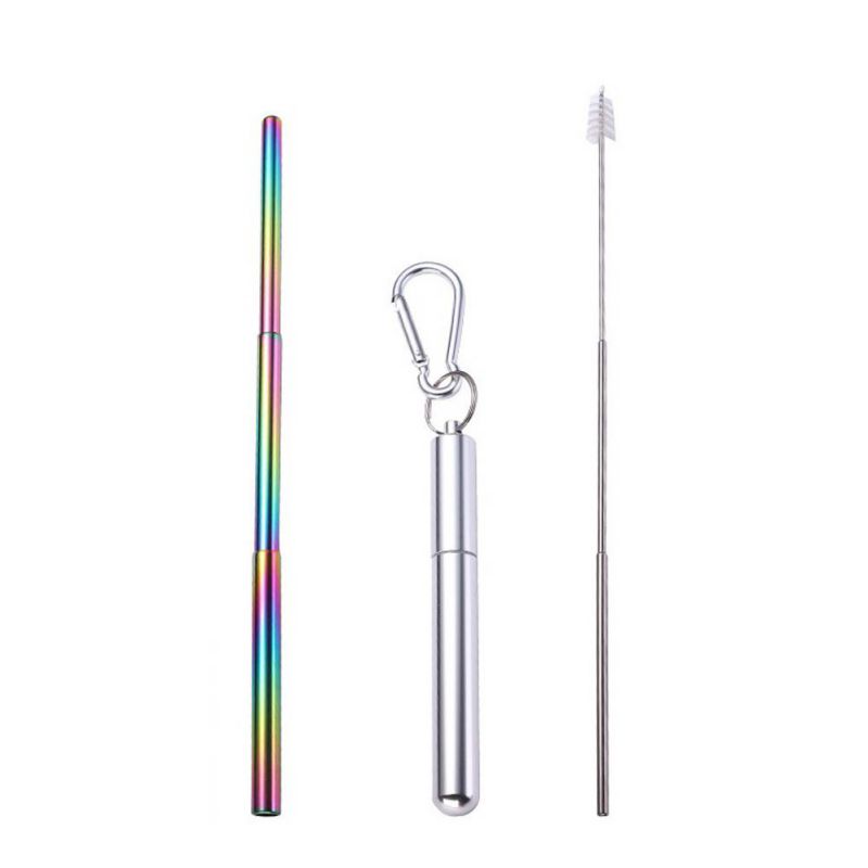 Stainless Steel Telescopic Straws with Cleaning Brush Reusable Drinking Straw Portable Tools Kitchen Bar Drinkware Accessories