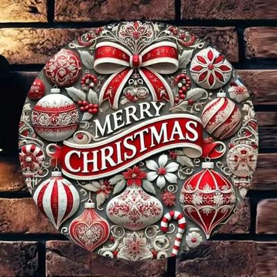 Metal Wall Art Christmas Bauble Decor 20cm Round Merry Christmas Holiday Decoration