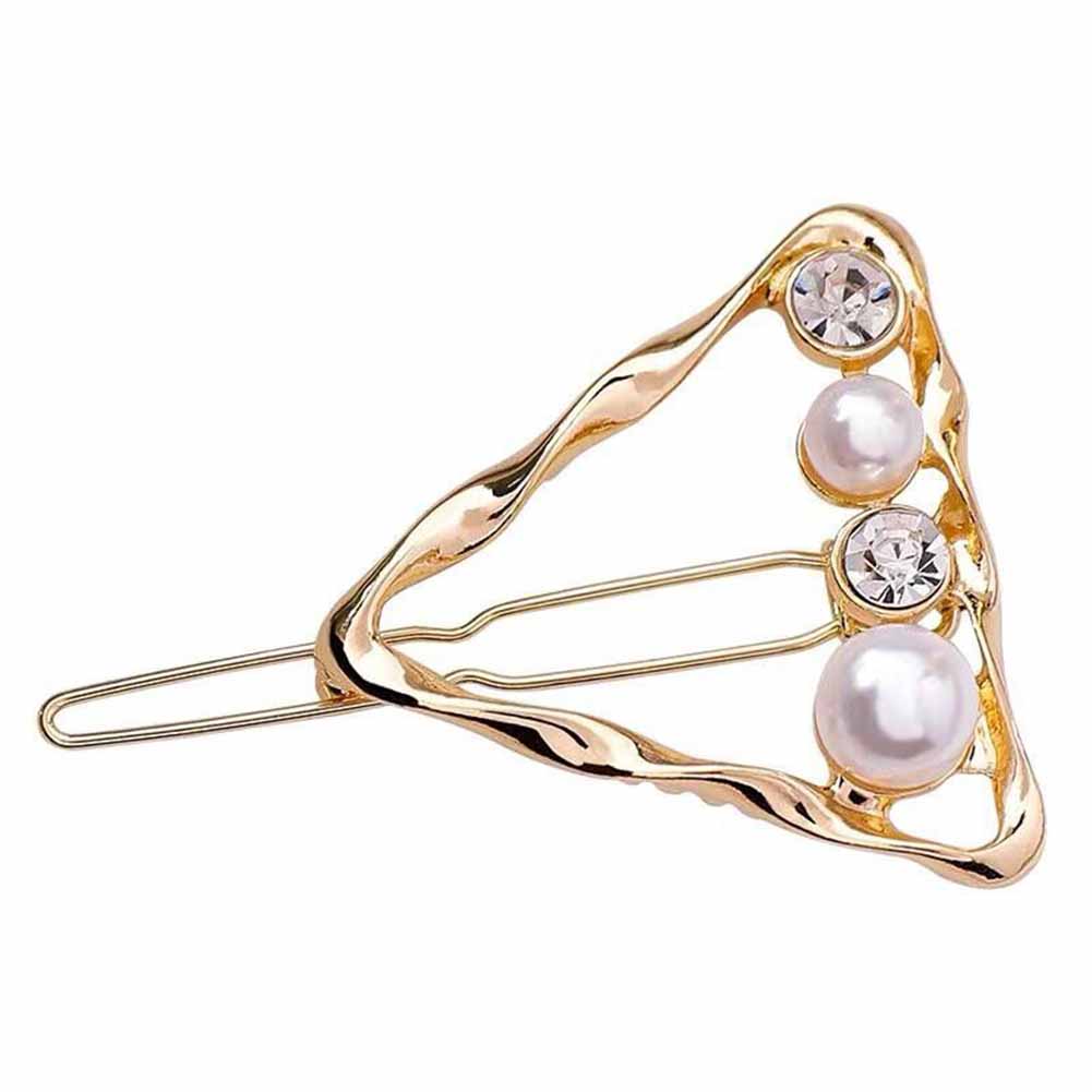 Women Hairpin Alloy Simple Style Geometry Round Triangle Love Pearl Side Clip Hairwear
