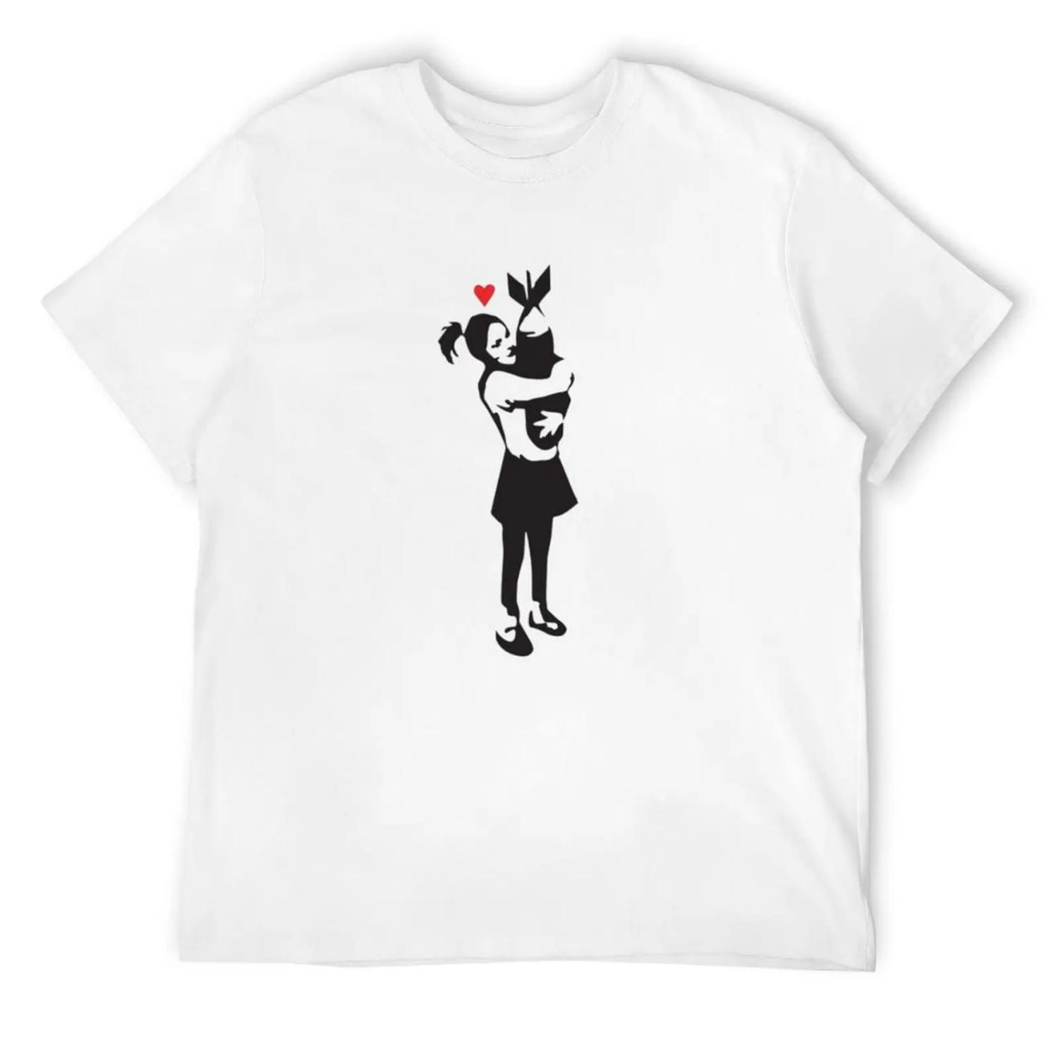 

Banksy Bomb Hug Stencil Art T-Shirt T-shirts oversize valentines boutique clothes clothing for men S белый