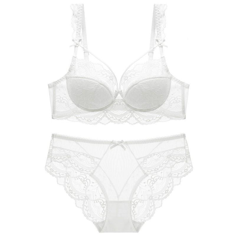 Sexy Lace Bralette Set Plus Size Women Minimizer Support Non-Sagging French Style