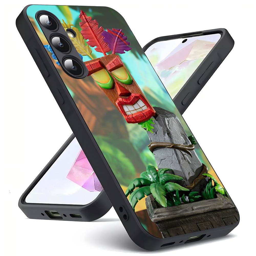 Aku Aku Crash For Samsung Galaxy S25 S24 S23 Ultra S22 S21 Plus S20 Black Soft Silicone Protective Case