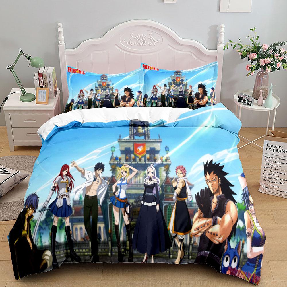 Anime Fairy Tail Boy New Duvet Cover Set With Pillowcases, Kids Bedding Set For Boys Girls Gift Bedclothes Bed Quilt Cover Set
