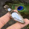Blue Lace Agate, Moonstone Copper Wire Wrap Jewelry Pendant 2.76" P7a57