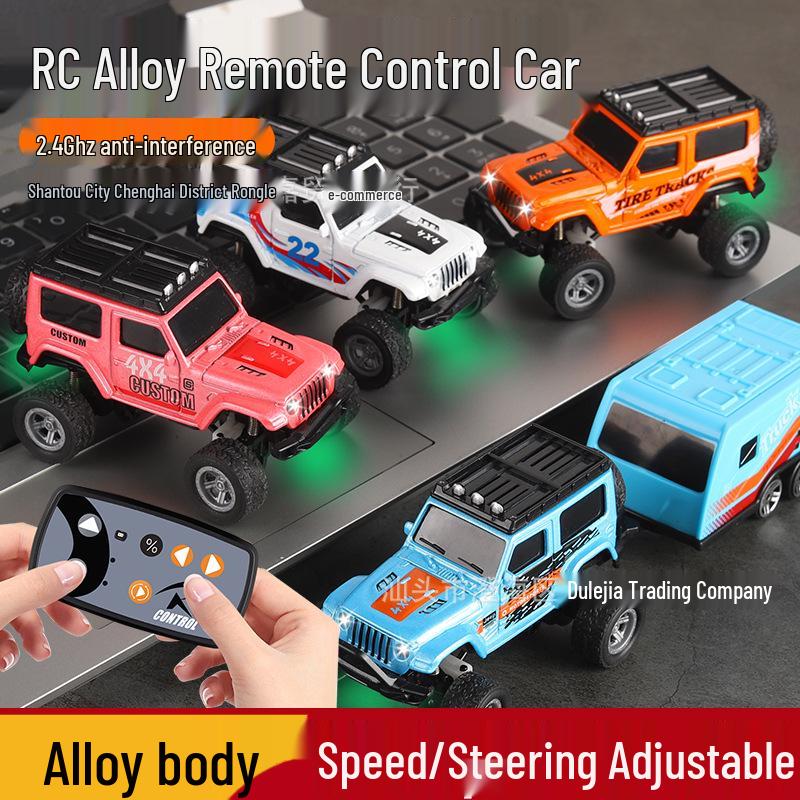 

1:64-колісний позашляховий RC-автомобіль зі світлодіодами та причепом - Перезаряджається, модельна іграшка з регульованою швидкістю Pink Off-Road Car