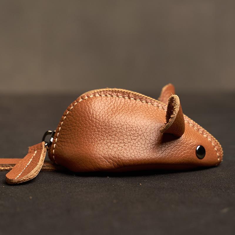 Genuine Leather Small Coin Purse Creative Lovely Rat Zipper Key Case Men Women Portable Key Wallets  Children's Key Bags