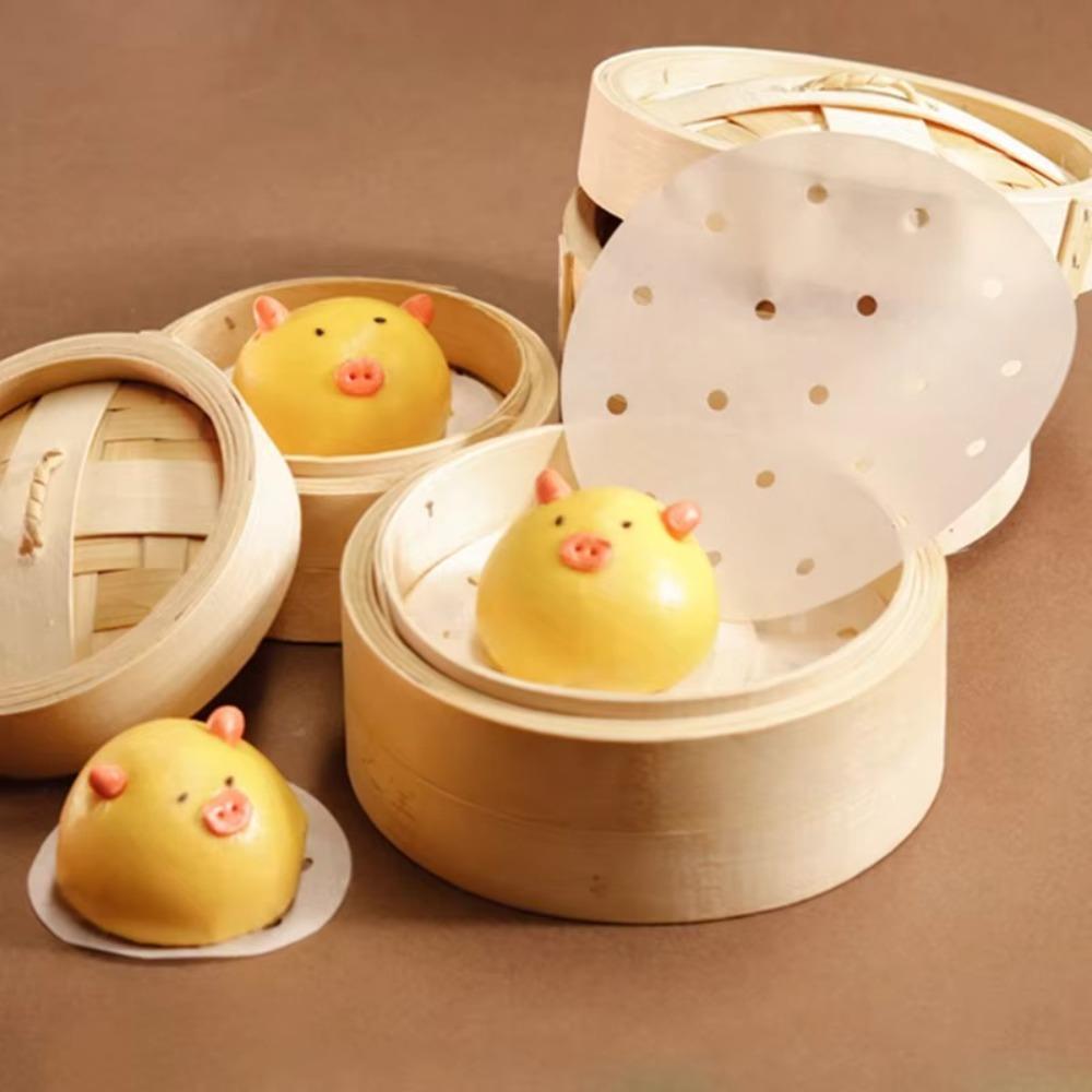 50Pcs 4/6/8/10in Non-Stick Steamer Mat Cookware Dim Sum Paper Parchment Paper Liners Cooking Tools