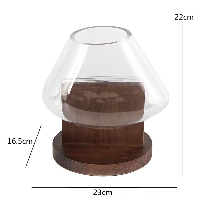 Geometric Transparent Glass Vase, Living Room Decoration, Wooden Base, Glass Container, Flower Arrangement, Home Decoration