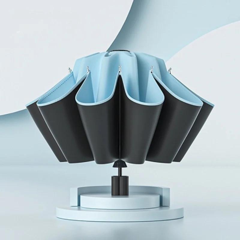 Large Windproof Umbrella featuring Reflective Stripes - Reverse Auto-Folding UV Umbrella Premium Mountain-Climbing Buckle Handle
