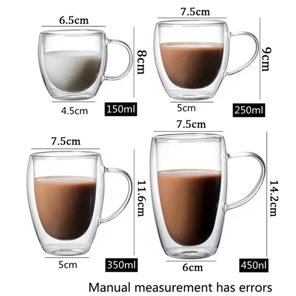 150-450ML Double-layer Transparent Glass Coffee Cups with Handle Double-layer Heat Insulation High Temperature Juice Milk Cups