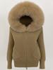 Korean Style Hooded Knit Cardigan with Large Genuine Fox Fur Collar - Luxurious Autumn/Winter Outerwear