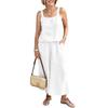 Women Linen Two Piece Set Sleeveless Tank Top Wide Leg Pants Casual Summer Outfit Lightweight Breathable Fabric
