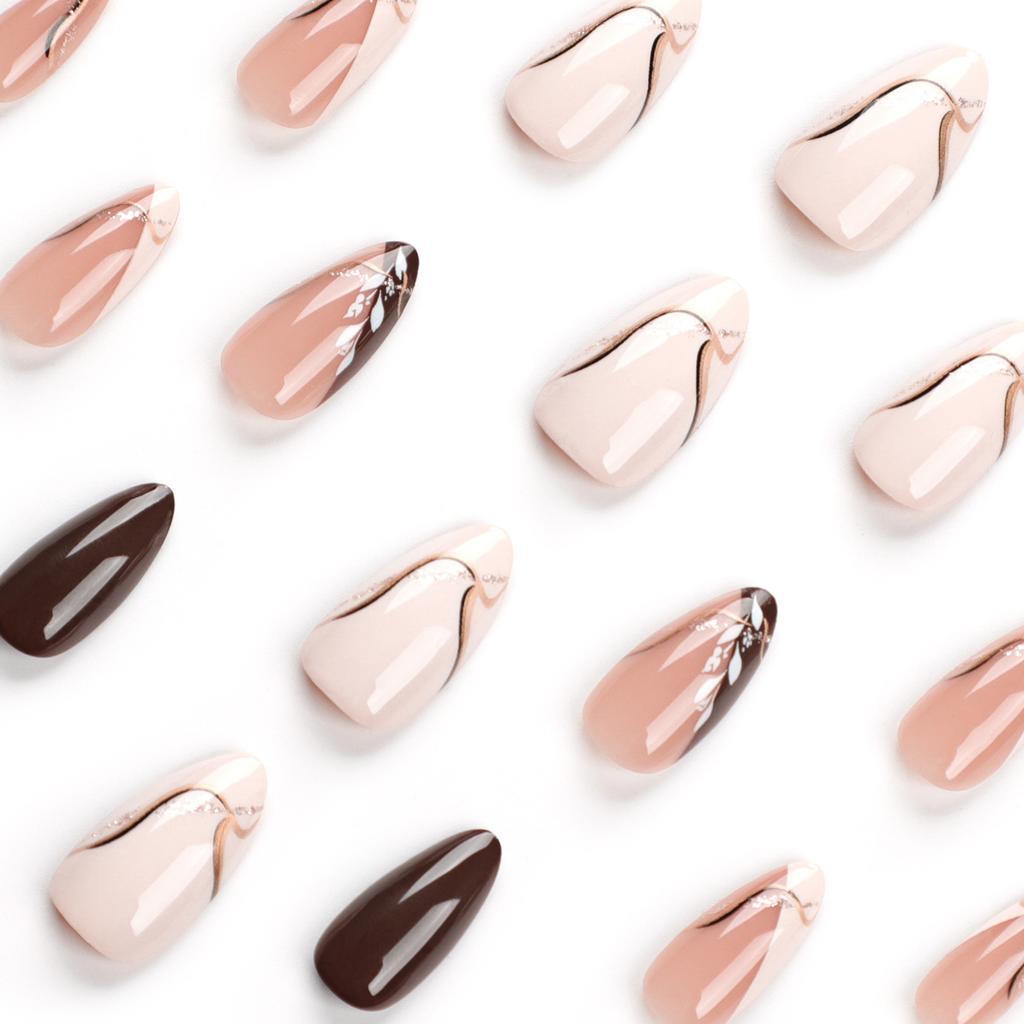 24 sztuki liści proste brązowe noszone naszywki na paznokcie łatki na paznokcie łatki na paznokcie łatki na paznokcie noszone naszywki na paznokcie łatki na paznokcie