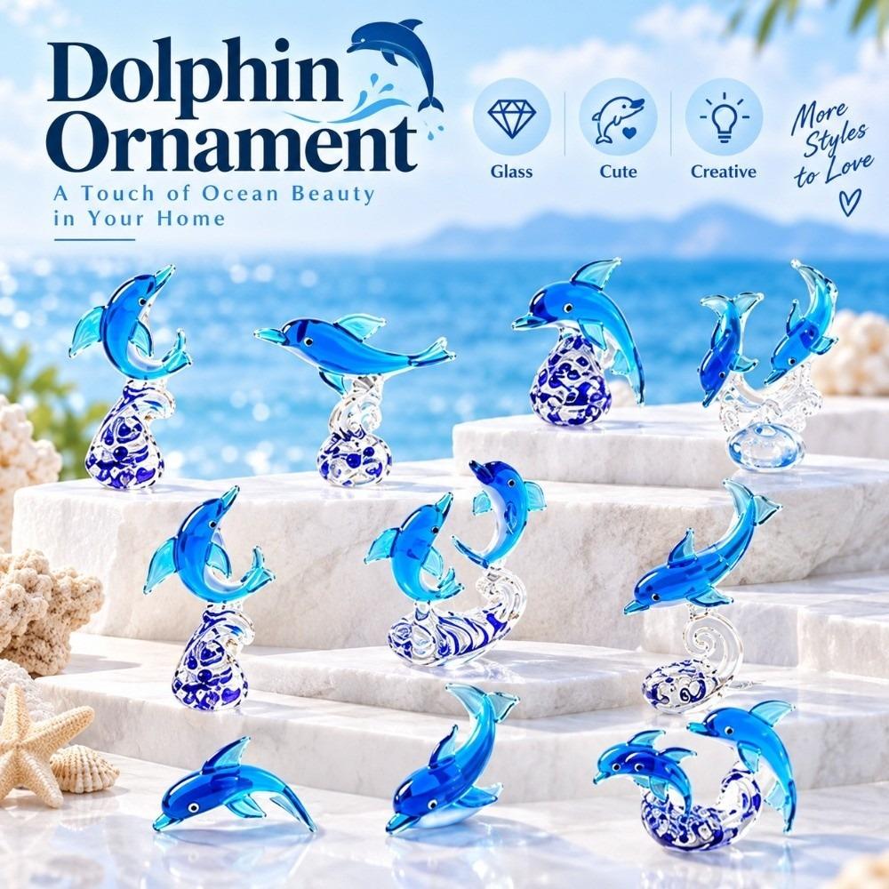 Cute Dolphin Ornament Glass Dolphin Decor Ocean Theme Dolphin Figurine Home
