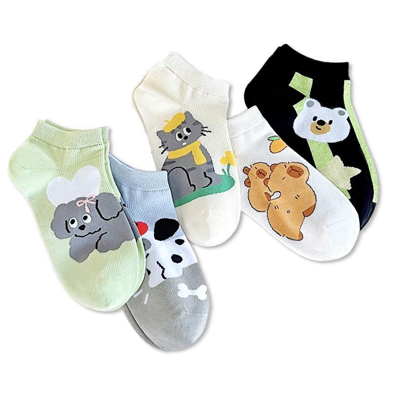 5 Paar Damen Sommer Mesh Dünne Unsichtbare Silikon Rutschfest Nicht Abfallend mit Niedlichen Bootssocken