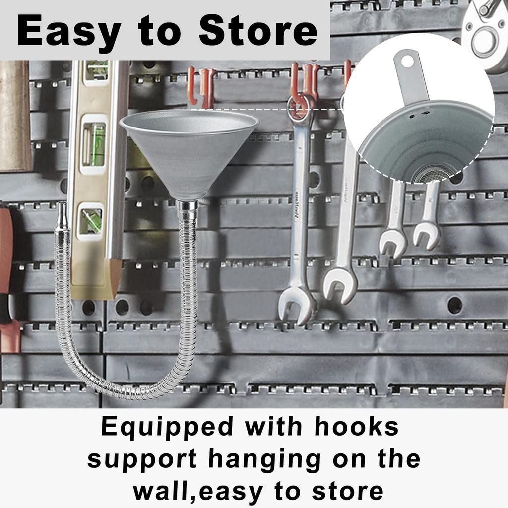 Funnel Automotive Steel Bendable Universal Spout Funnel with Filter and 23.6" Flexible Pipe Long Neck Oil Funnel for All Automotive Oils, Lubricants,