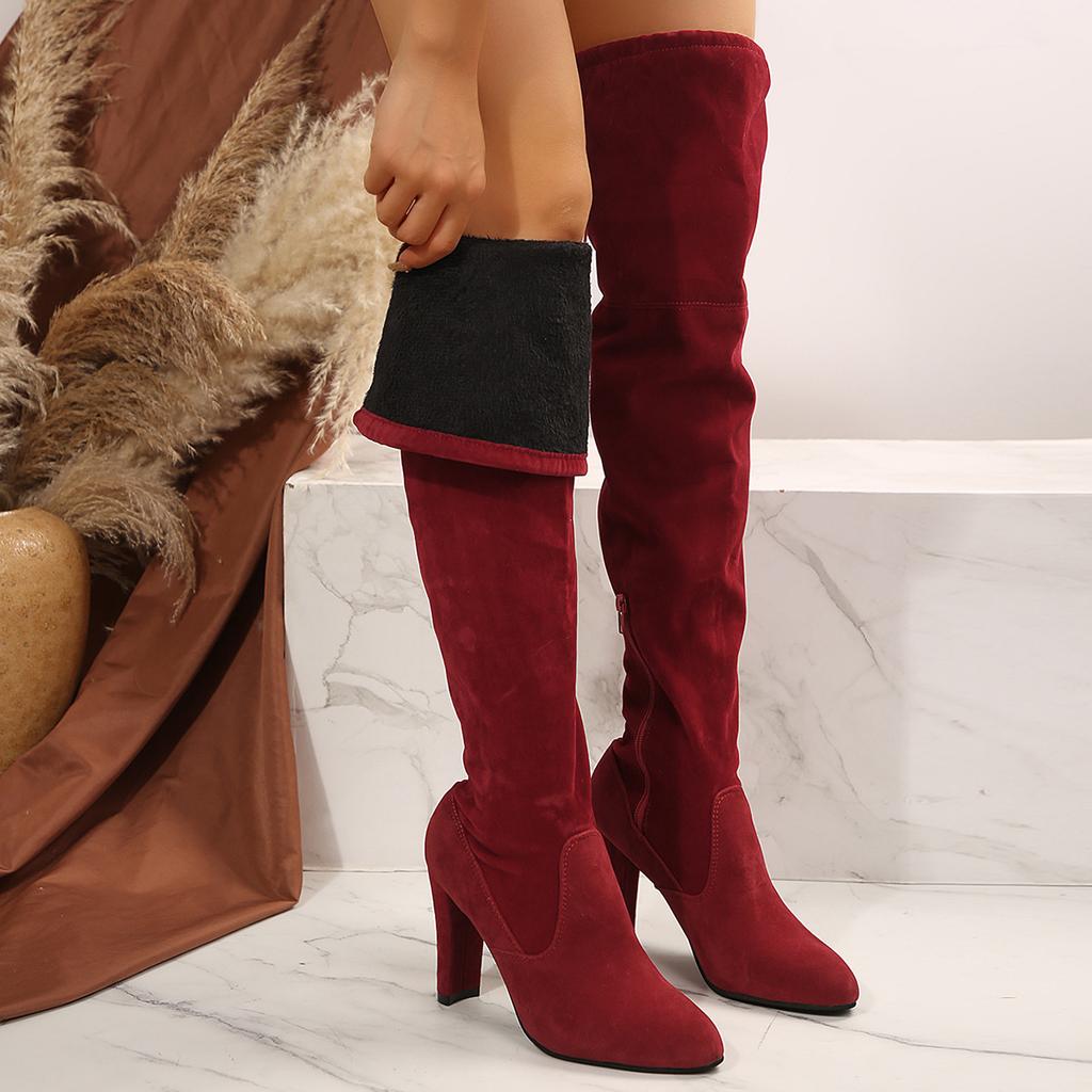 Fashion Over The Knee High Boots Women 2025 Autumn and Winter New Suede Elastic Botas Pointed Toe Thick High Heeled Long Bottes Femmes