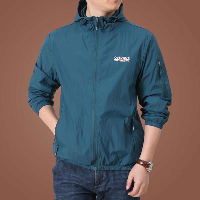 Men Sun Protection Clothing Summer Outdoor Windbreaker Jacket Solid Zipper Breathable UV Resistant Quick Dry Skin Coats