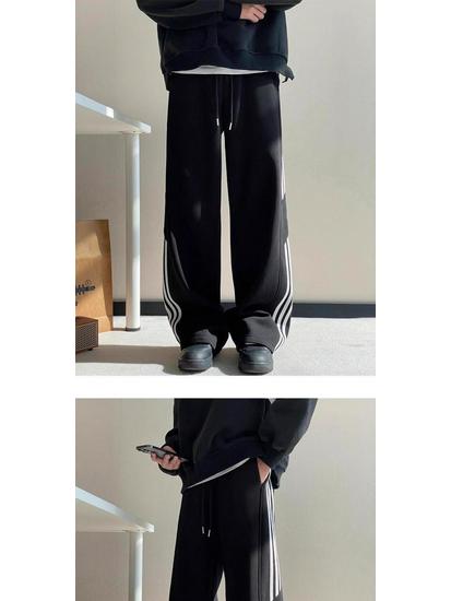 Men's Wide-Leg Striped Casual Pants - New Autumn/Winter 2025 Trend, Plus Velvet, Loose Fit