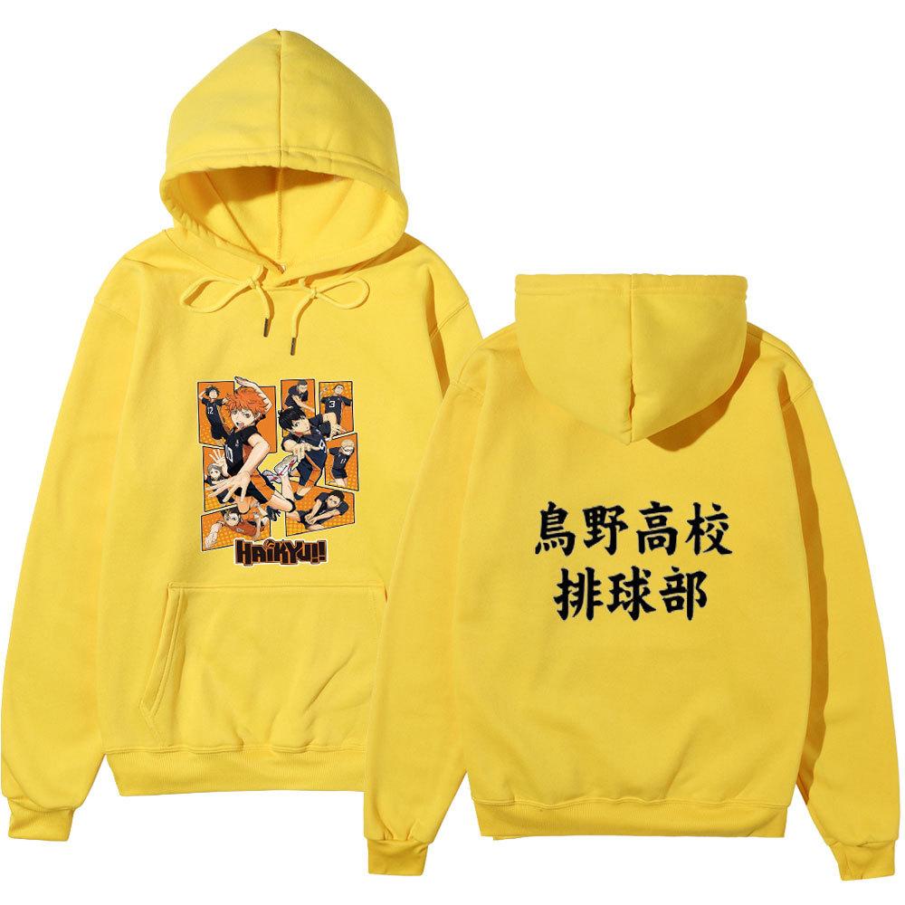 Haikyuu Karasuno High Volleyball Club Front Comic Characters Back Chinese Text Unisex Fleece Hoodie Anime Long Sleeve Pullover Sweatshirt