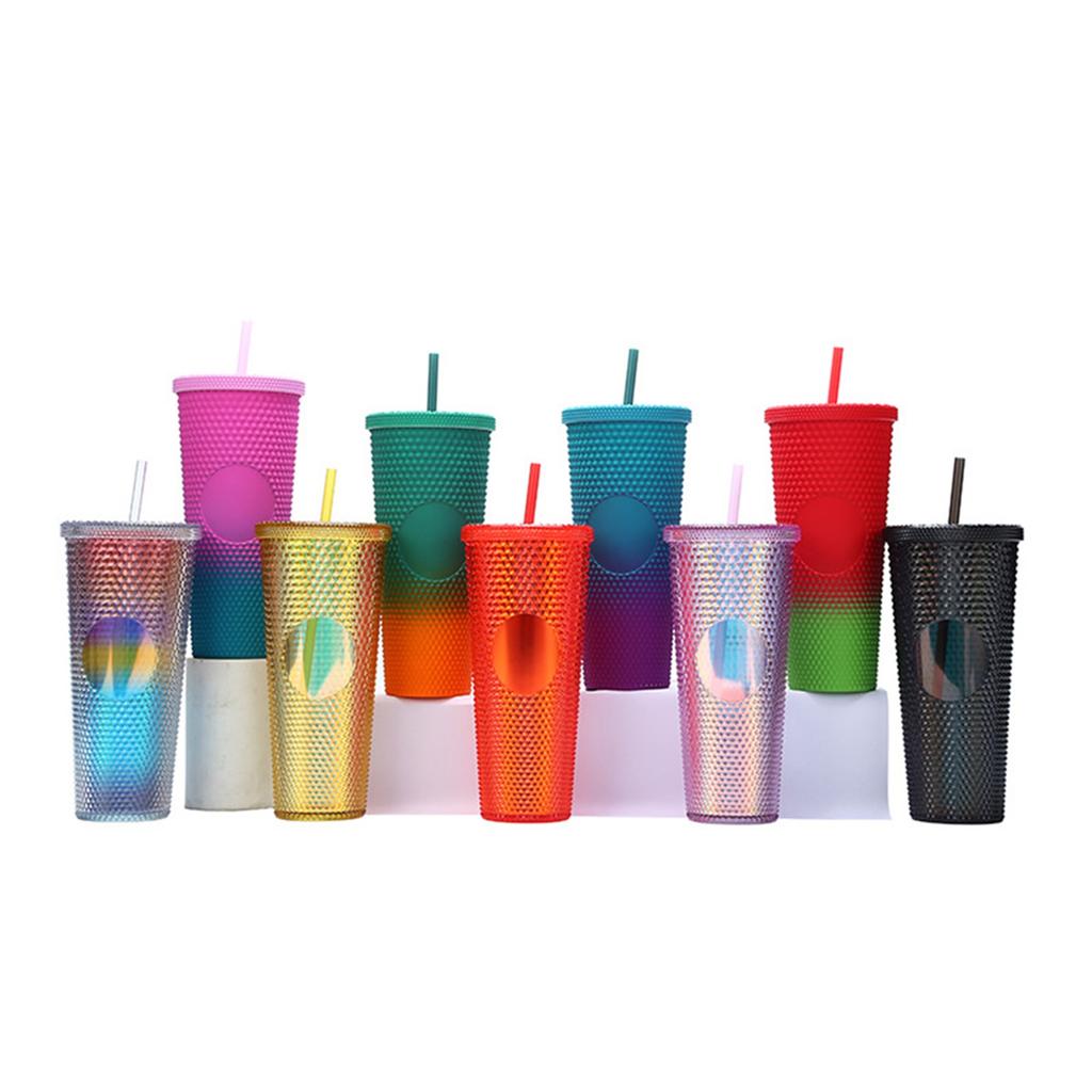 710ML 24OZ Tazza d'acqua di grande capacità Bicchiere opaco completamente tempestato Tazza di plastica riutilizzabile con ampia apertura Coperchio a prova di perdite