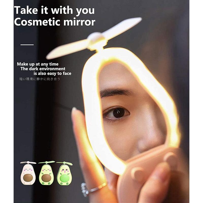 Buy Mini LED Makeup Mirror Fan Avocado Shaped Portable Charging