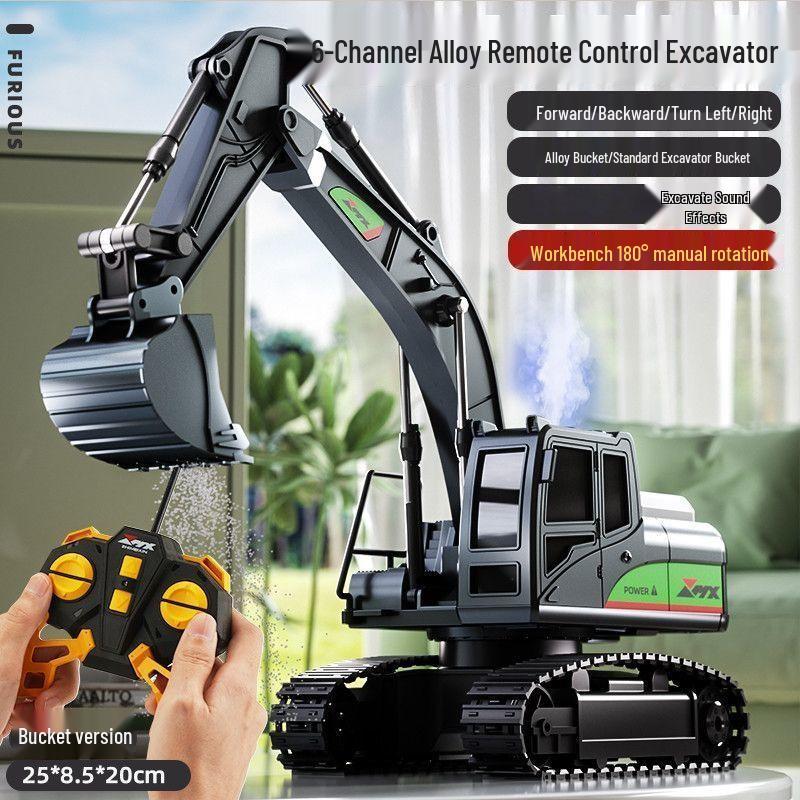Remote Control Alloy Bulldozer Excavator Toy with Spray Function for Kids