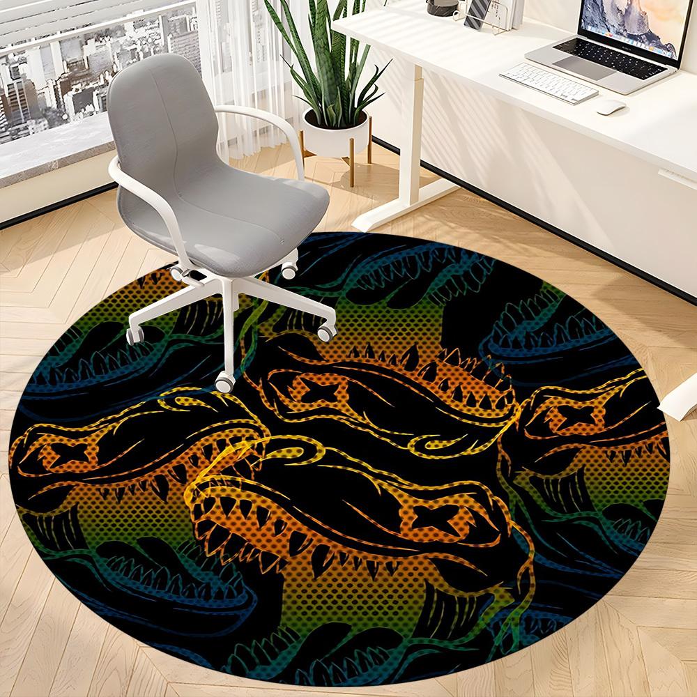1PC Dinosaur Pattern Office Round Area Rug, Indoor Mat Suitable For Office, Under Office Chairs Bedroom Living Room Home Decor, Room Deco 060