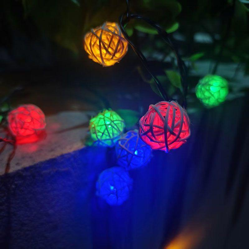 Solar Globe String Light Outdoor 20 LED 5m Rattan Ball Lamp 8 Modes Waterproof Solar Powered Fence Light for Garden Yard Gazebo