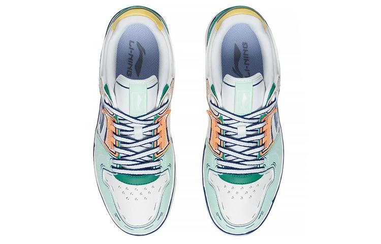 Li Ning Leather Fashion Abrasion Resistant Breathable Low Top Skateboard Shoes Men's White Green AGCS199-2