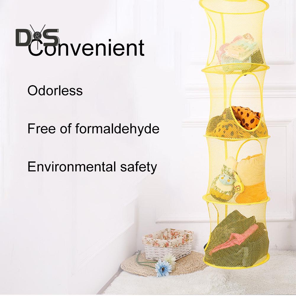 Divoký zvonek 4 vrstvy síťovaný skládací úložný regál na dětské hračky závěsný koš drobnosti