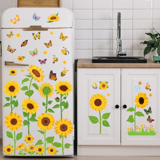 8 Vellen Zonnebloem Bij Vlinder Raamstickers Statisch PVC Raamdecoratie Herbruikbaar Verwijderbaar Lente Bloemen Decals voor Glazen Deur Raam Decor