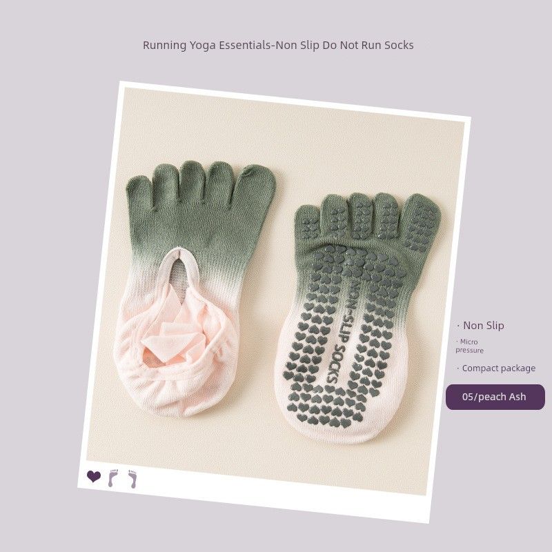 

Amomt Yoga Socks Non Slip Women Pilates FiveFingers Summer Indoor Sports Fitness Dance Split Toe Socks Peach Ash
