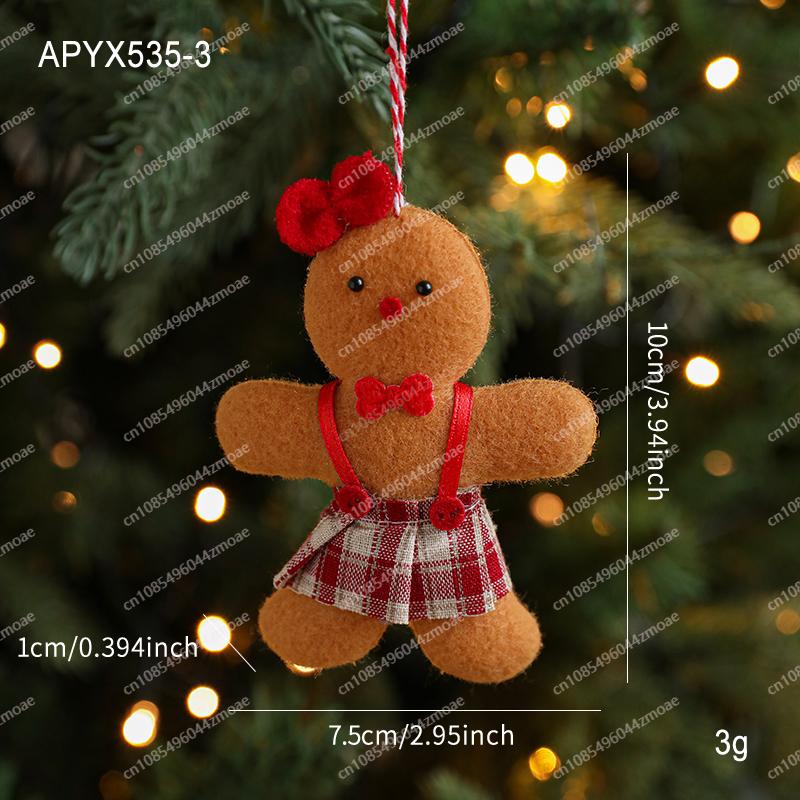 Y New Christmas Ornaments Brown Gingerbread Man Plush Doll Pendant Christmas Tree Decoration Accessories Small Pendant