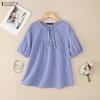 ZANZEA Women Plaid Print Casual Round Neck Half Sleeve Blouse
