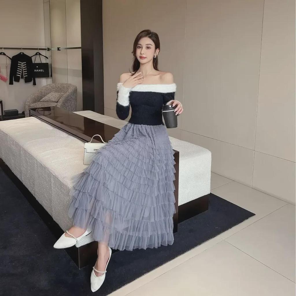 "2023 Spring/Summer Layered Mesh A-Line Skirt for Women"