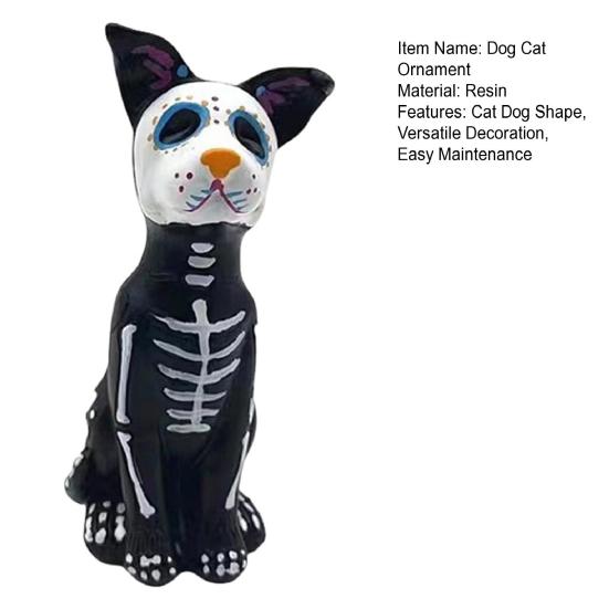 Halloween Dog Cat Ornament Haunted House Decoration Ghost Animal Sculpture Resin Craft Skull Sculpture Home Desktop Decor