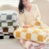 Thick Corals Fleece Grid Blanket Warm Throw for Home Travel Sturdy Machine Washable Polyester