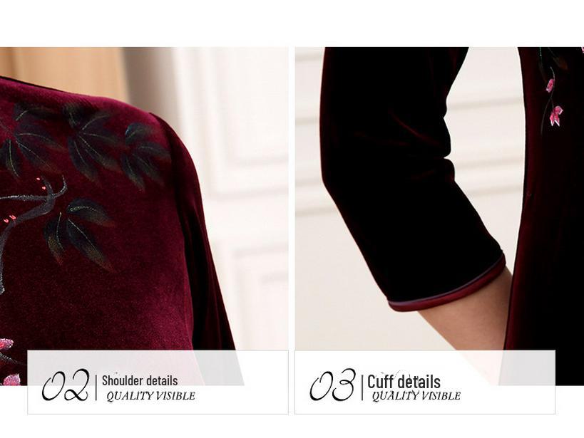 Elegant Hand-Painted Retro Cheongsam Dress: Fashionable, Comfortable, Breathable, Slim-Fit with Stand-Up Collar for Mothers.